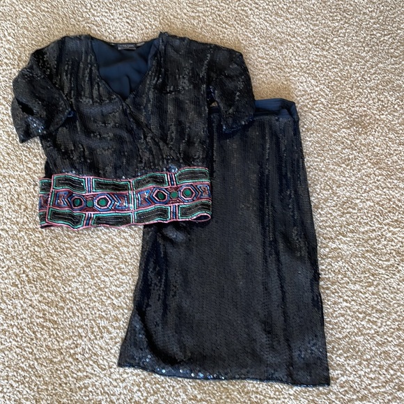 Maria Garri 2 piece vintage 90s black sequin top and skirt ensemble. Size med - Picture 5 of 5